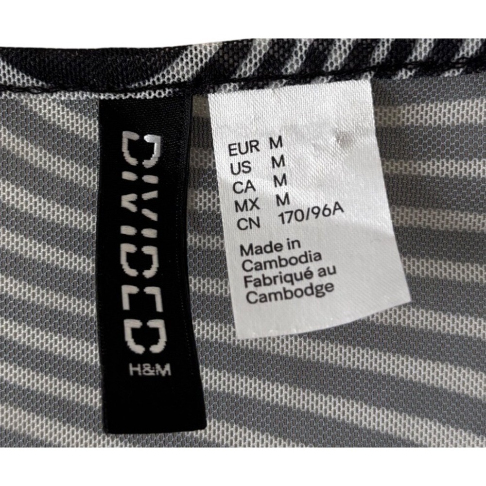 H&M Divided Zebra Psychedelic Mesh Tie Front Crop Top Flare Sleeve Black White M - Picture 4 of 4